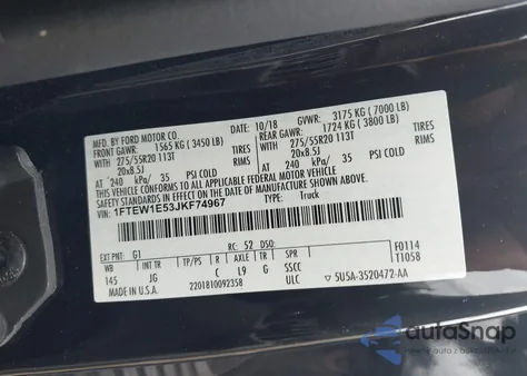 2018 Ford F-150 Xl from USA, damaged, VIN 1FTEW1E53JKF74967